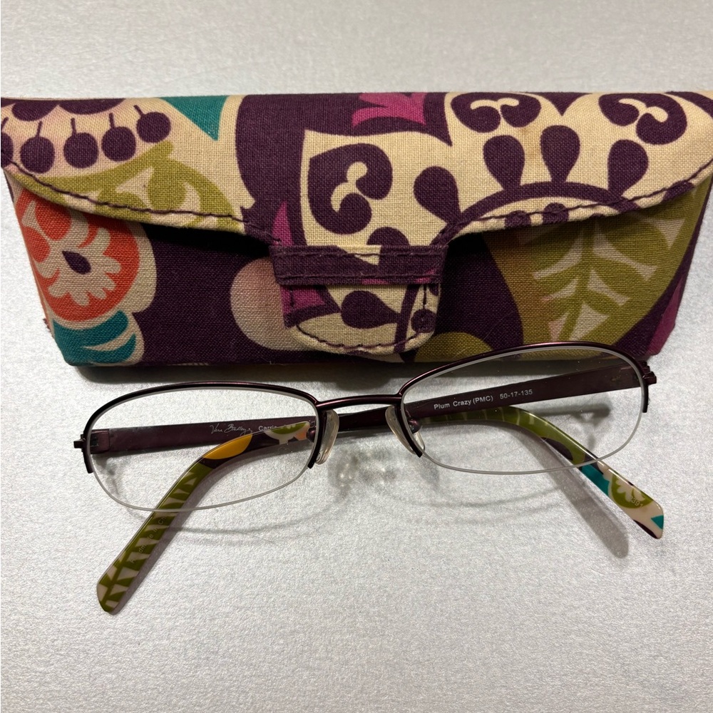 Vera Bradley Purple and Green Glasses with Case
